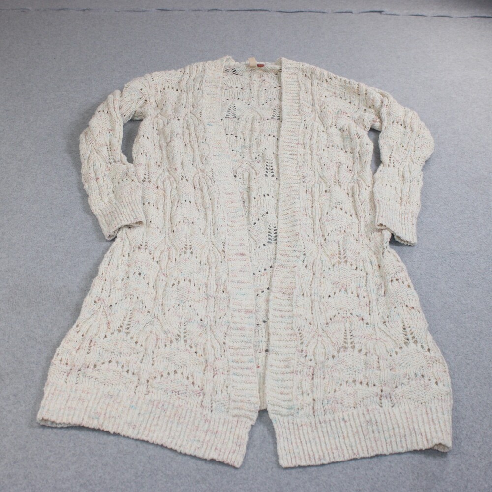 Pilcro Sweater Women Small Cream Open Knit Duster Cardigan Speckled Long Boho